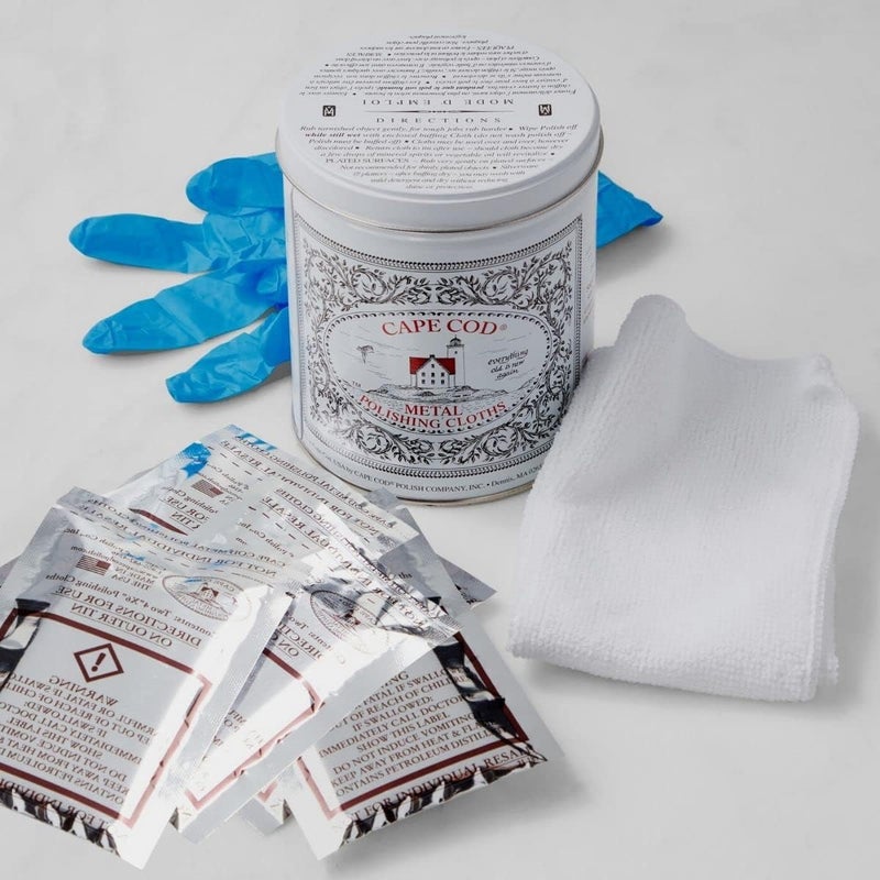CAPE COD Polishing Metal Tin Bundle for Fine Metals | (12) 4X6 Polishing Cloths | (1) 12x12 Buffing Cloth | (1) Pair of Nitrile Gloves - Image 2